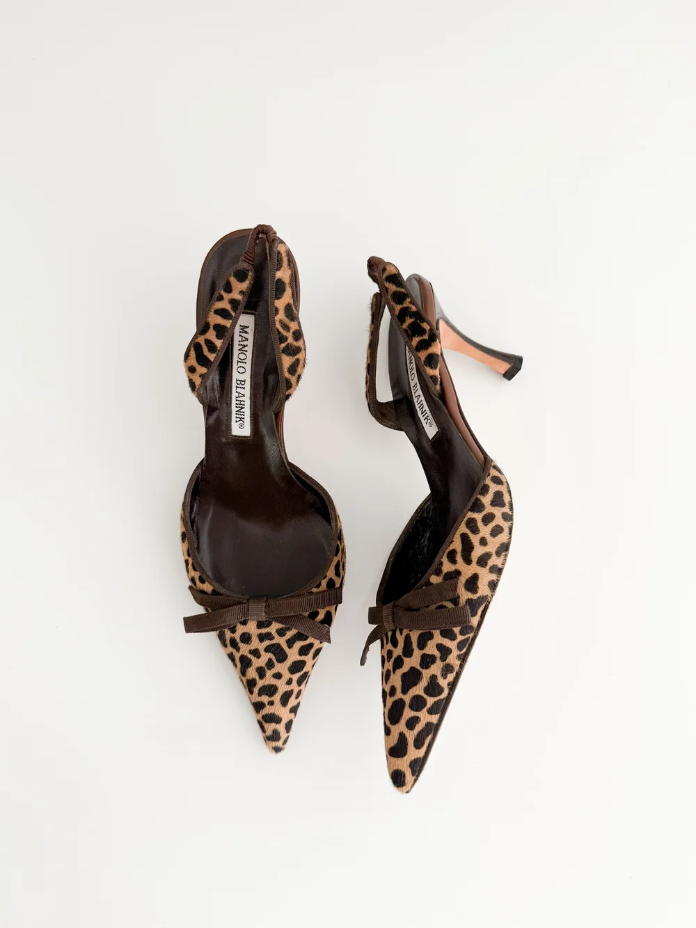 Manolo Blahnik Vintage Pony Hair Animal Print Bow Slingback